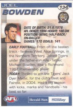 2005 Select Herald Sun AFL #134 Joel Bowden Back